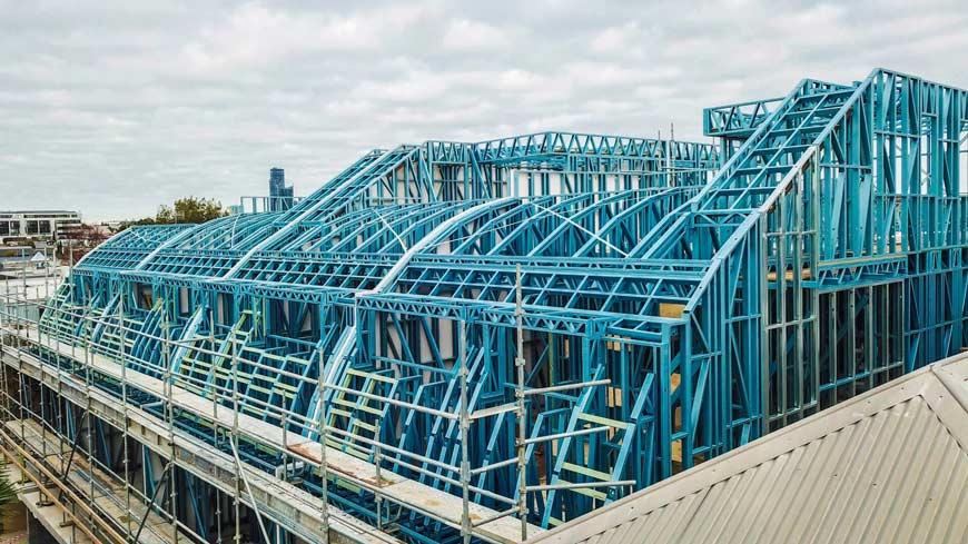 A structure made using bluescope steel surrounded with scalfolds